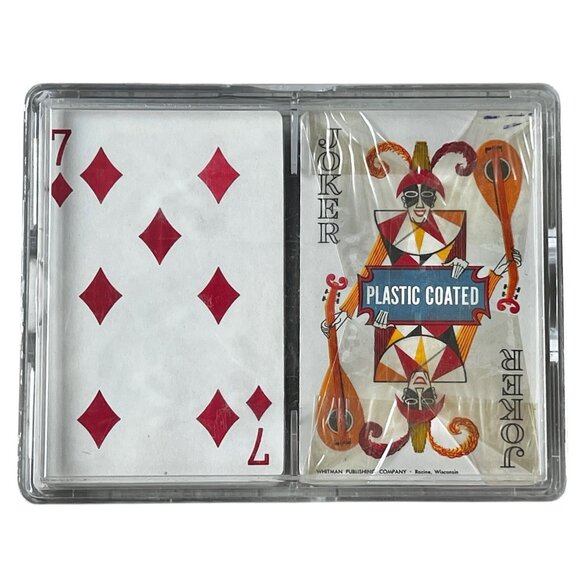 Whitman Double Deck Playing Cards in Clear Plastic Case Vintage Family Games - Picture 3 of 6